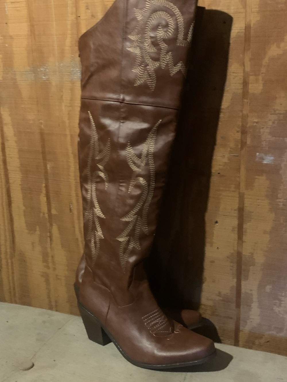Over-the-Knee Brown Embroidered Western Boots